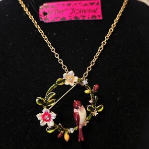 Betsey Johnson Gold Floral Bird Necklace